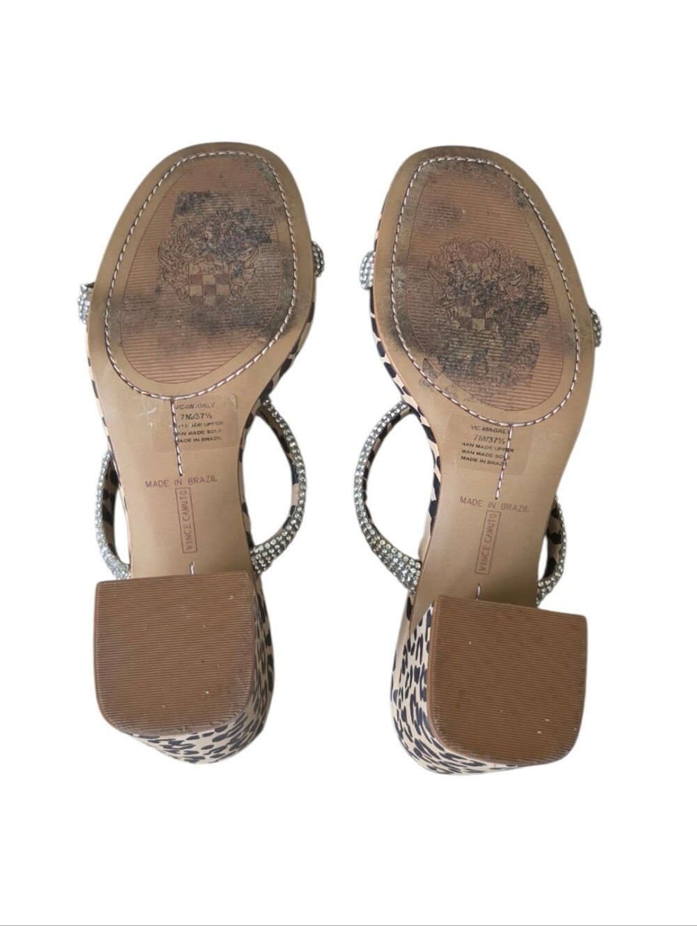 Vince Camuto Magaly Leopard Rhinestone Block Heel Sandals Y2K 7M - Picture 7 of 8